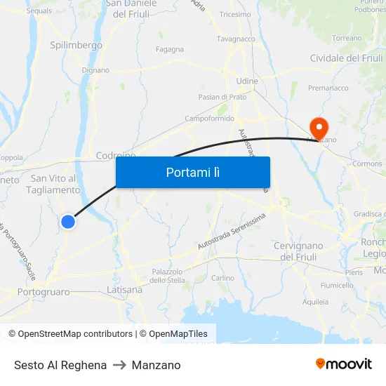 Sesto Al Reghena to Manzano map
