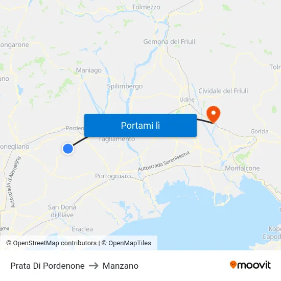 Prata Di Pordenone to Manzano map