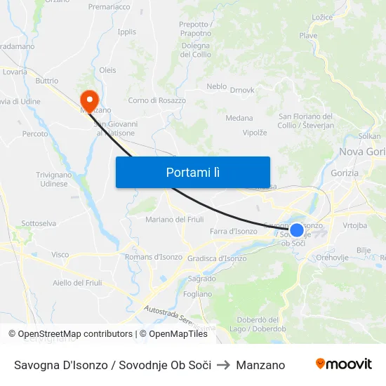 Savogna D'Isonzo / Sovodnje Ob Soči to Manzano map