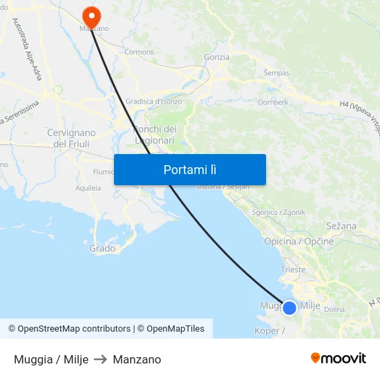 Muggia / Milje to Manzano map