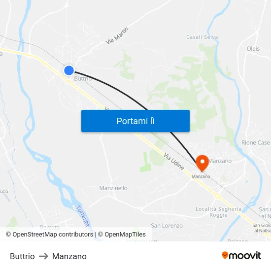 Buttrio to Manzano map