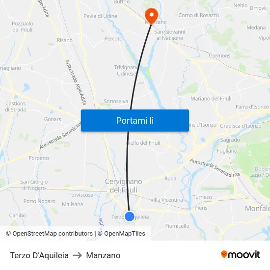 Terzo D'Aquileia to Manzano map