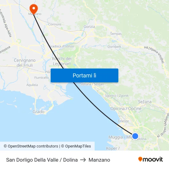 San Dorligo Della Valle / Dolina to Manzano map