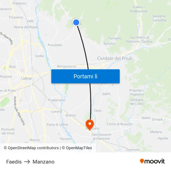 Faedis to Manzano map