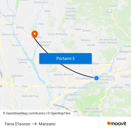 Farra D'Isonzo to Manzano map