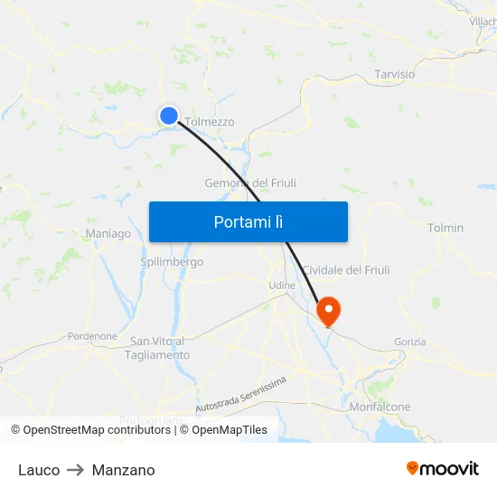 Lauco to Manzano map