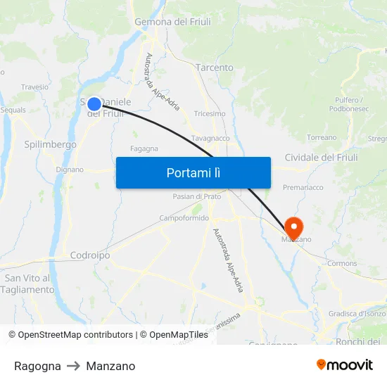 Ragogna to Manzano map