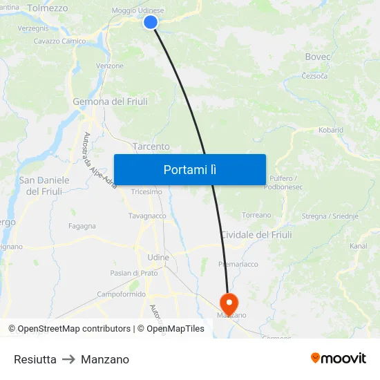 Resiutta to Manzano map