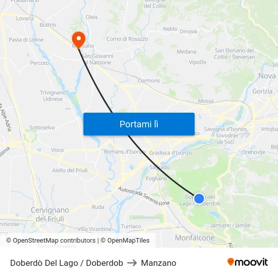 Doberdò Del Lago / Doberdob to Manzano map
