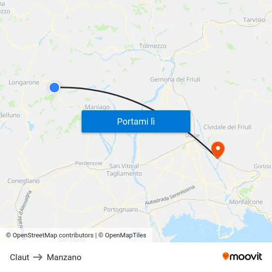 Claut to Manzano map