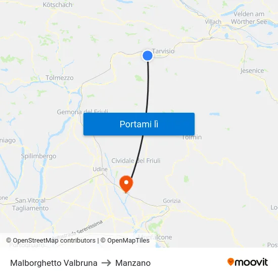 Malborghetto Valbruna to Manzano map