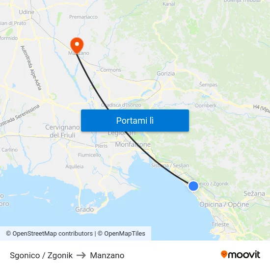 Sgonico / Zgonik to Manzano map