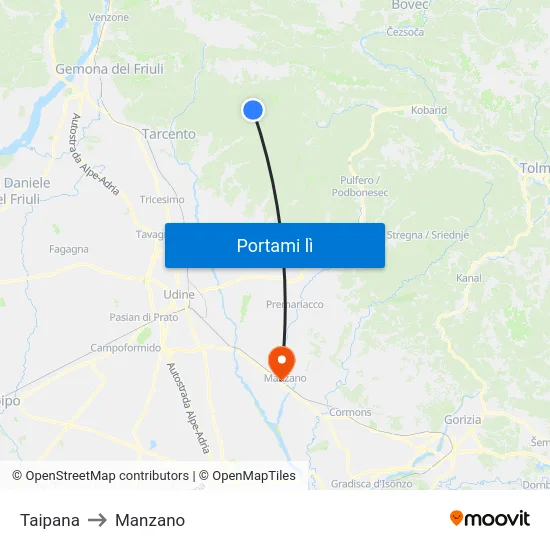 Taipana to Manzano map