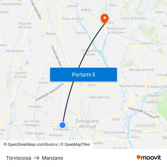 Torviscosa to Manzano map