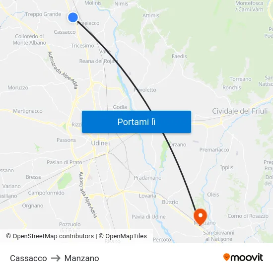 Cassacco to Manzano map