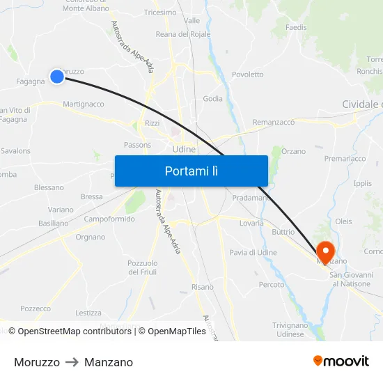 Moruzzo to Manzano map