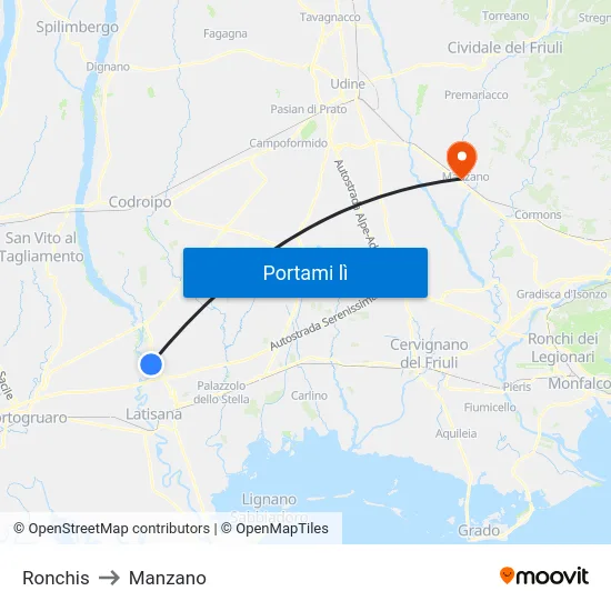 Ronchis to Manzano map