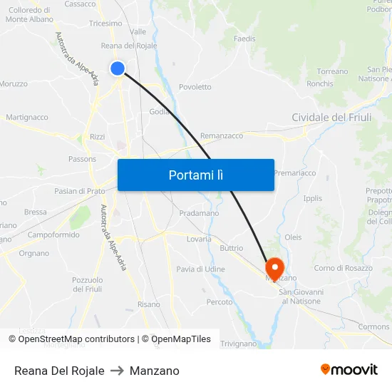 Reana Del Rojale to Manzano map