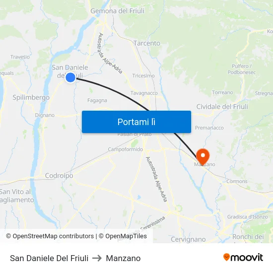 San Daniele Del Friuli to Manzano map