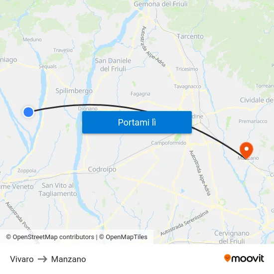 Vivaro to Manzano map