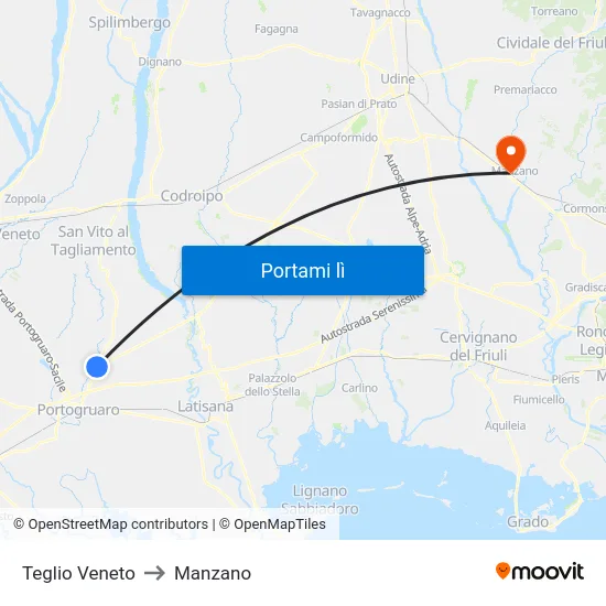 Teglio Veneto to Manzano map