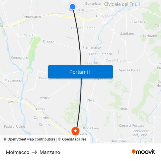 Moimacco to Manzano map