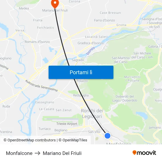 Monfalcone to Mariano Del Friuli map