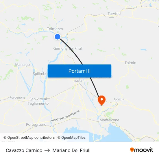Cavazzo Carnico to Mariano Del Friuli map