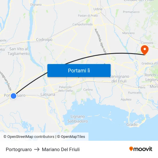 Portogruaro to Mariano Del Friuli map