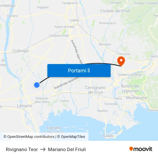 Rivignano Teor to Mariano Del Friuli map