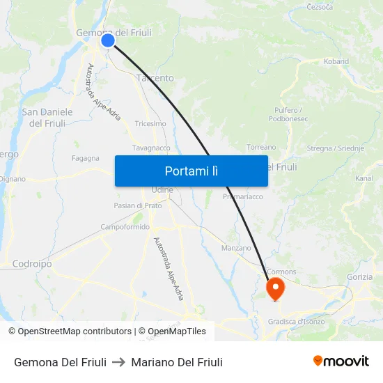 Gemona Del Friuli to Mariano Del Friuli map