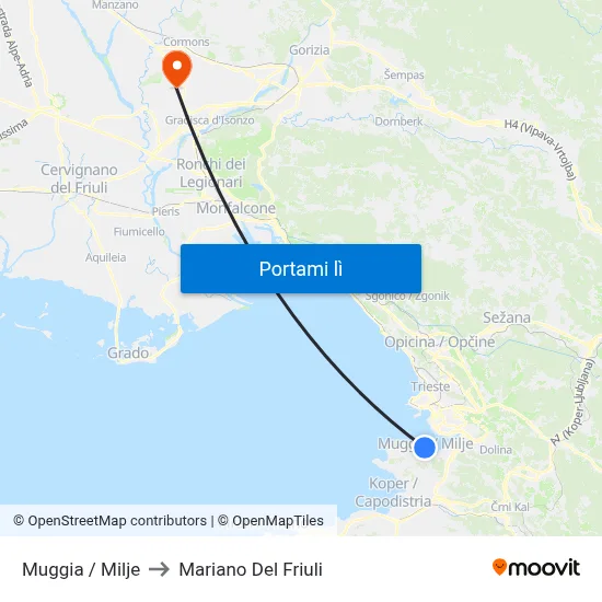 Muggia / Milje to Mariano Del Friuli map