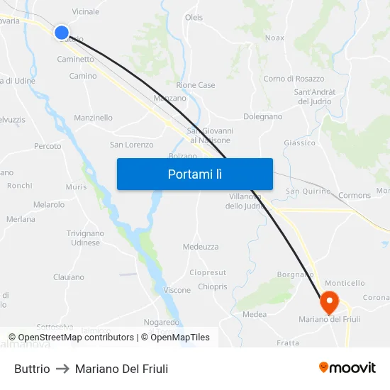 Buttrio to Mariano Del Friuli map