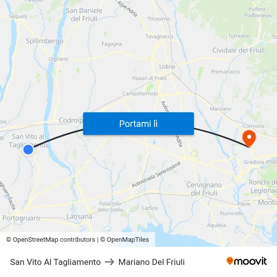 San Vito Al Tagliamento to Mariano Del Friuli map