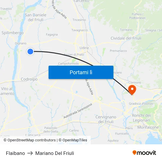 Flaibano to Mariano Del Friuli map