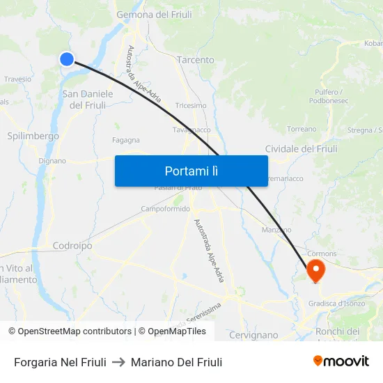 Forgaria Nel Friuli to Mariano Del Friuli map