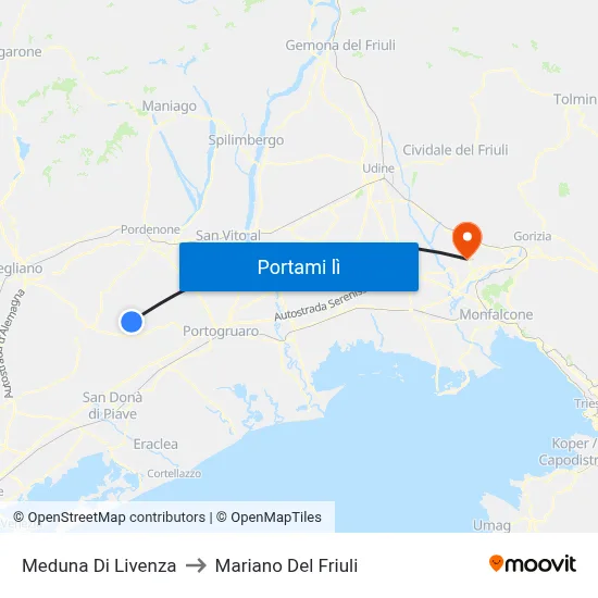 Meduna Di Livenza to Mariano Del Friuli map
