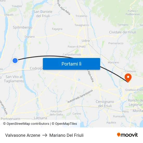 Valvasone Arzene to Mariano Del Friuli map
