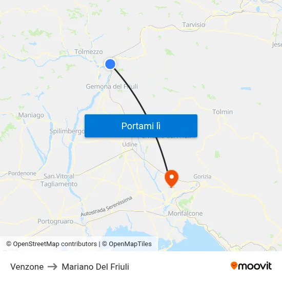 Venzone to Mariano Del Friuli map