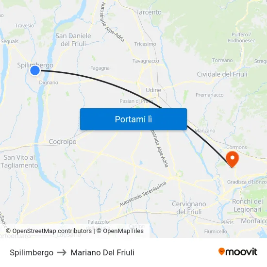 Spilimbergo to Mariano Del Friuli map