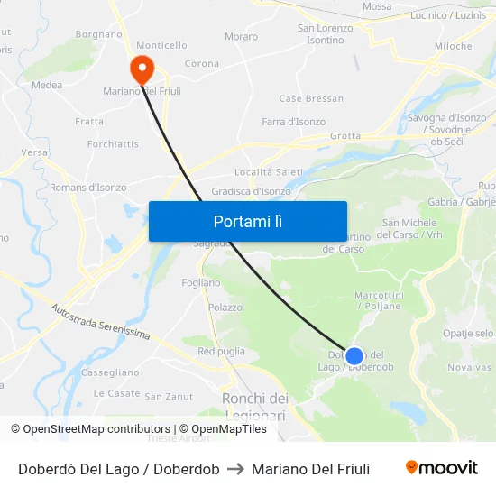 Doberdò Del Lago / Doberdob to Mariano Del Friuli map