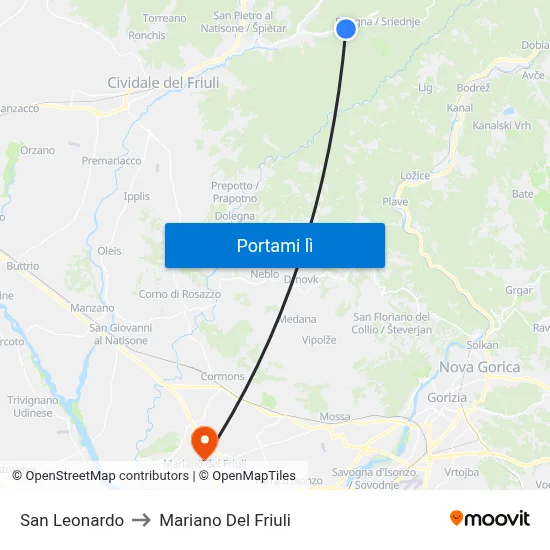 San Leonardo to Mariano Del Friuli map