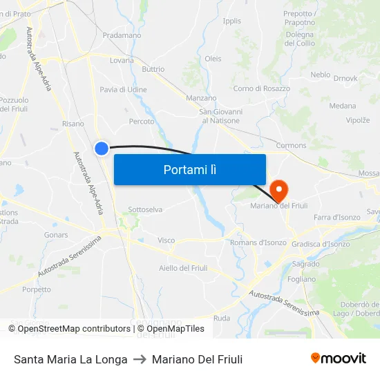 Santa Maria La Longa to Mariano Del Friuli map