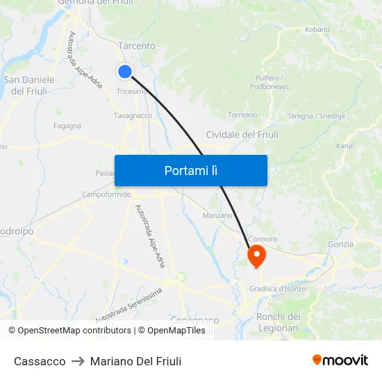 Cassacco to Mariano Del Friuli map