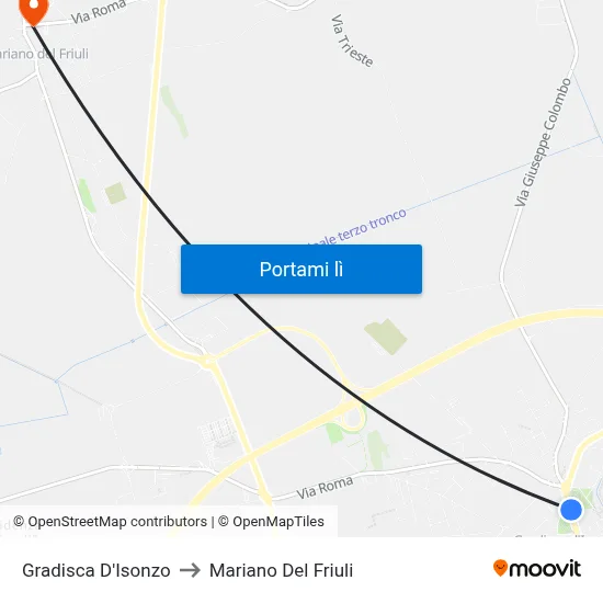 Gradisca D'Isonzo to Mariano Del Friuli map