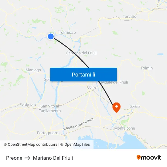 Preone to Mariano Del Friuli map