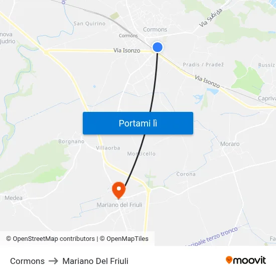 Cormons to Mariano Del Friuli map