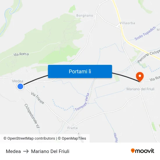 Medea to Mariano Del Friuli map
