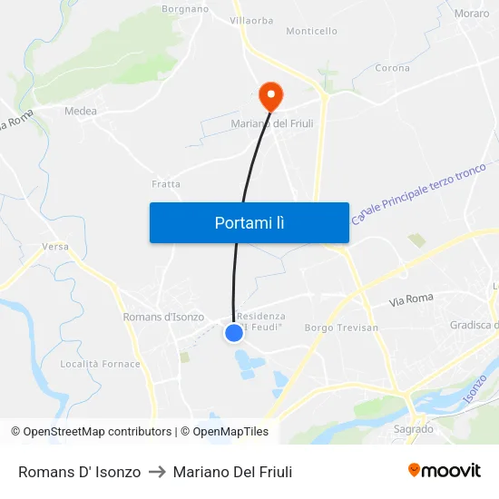 Romans D' Isonzo to Mariano Del Friuli map