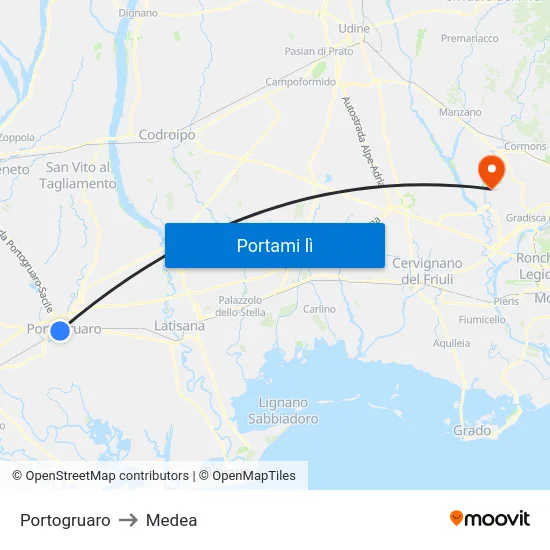 Portogruaro to Medea map